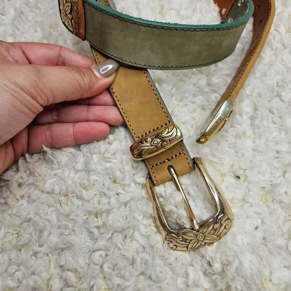 Brighton Vintage Multi-color Leather Belt with Conchos sz Large - Picture 2 of 8